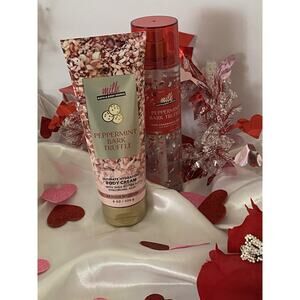 Set Of 2 Bath & Body Works, Peppermint Barke Truffle, Mist Spray & Body Cream